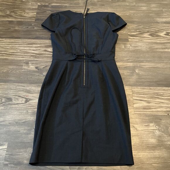 REBECCA TAYLOR Women's Black Wool Ruffle V-Neck Sleeveless Sheath Dress Size 10 - Picture 7 of 13